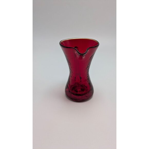 Vintage Blanko Ruby Red Crackle Glass Creamer Amber Yellow Handle - Picture 4 of 7